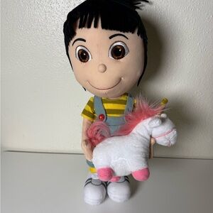 Smiling Plush Doll with Unicorn Companion